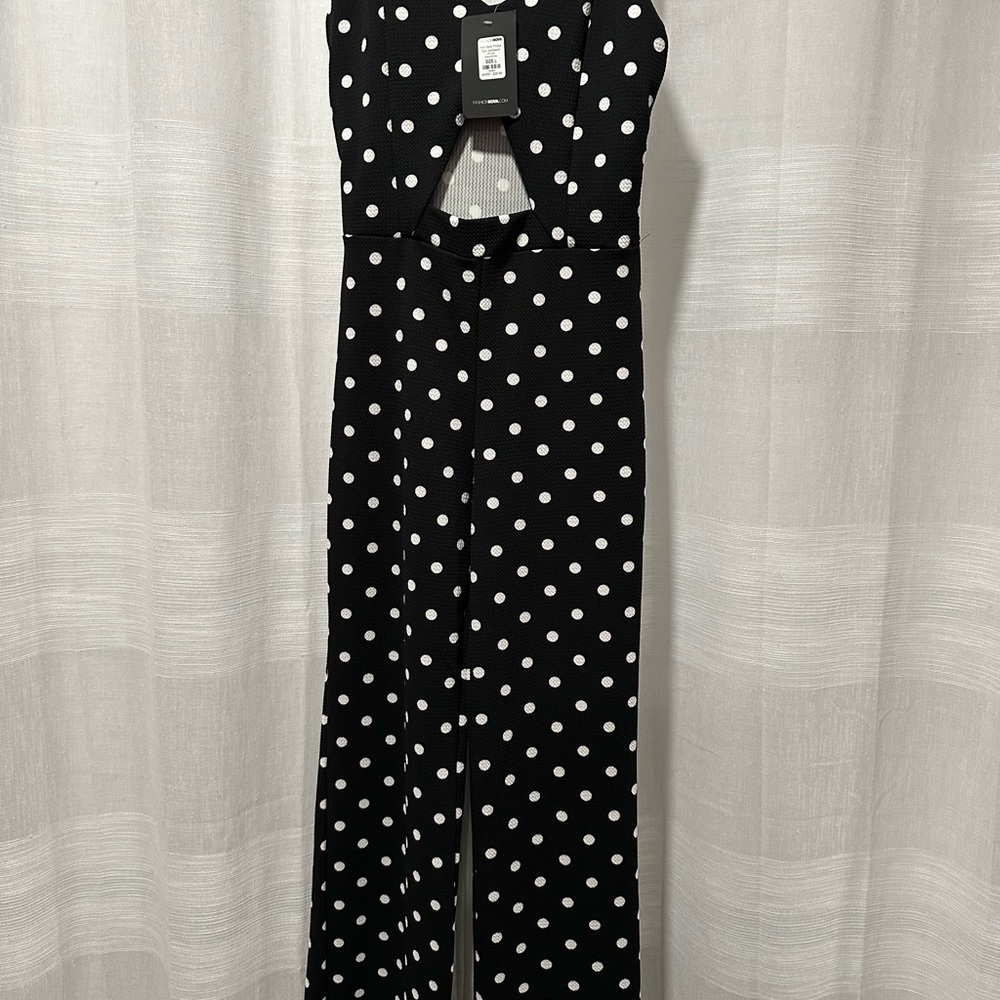Black and white polka dot jumpsuit